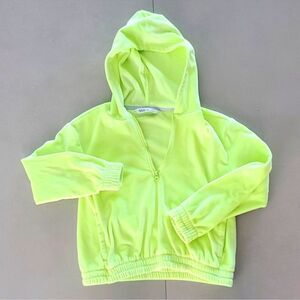 DSG Girls velour half zip cropped hoodie size M neon green/yellow